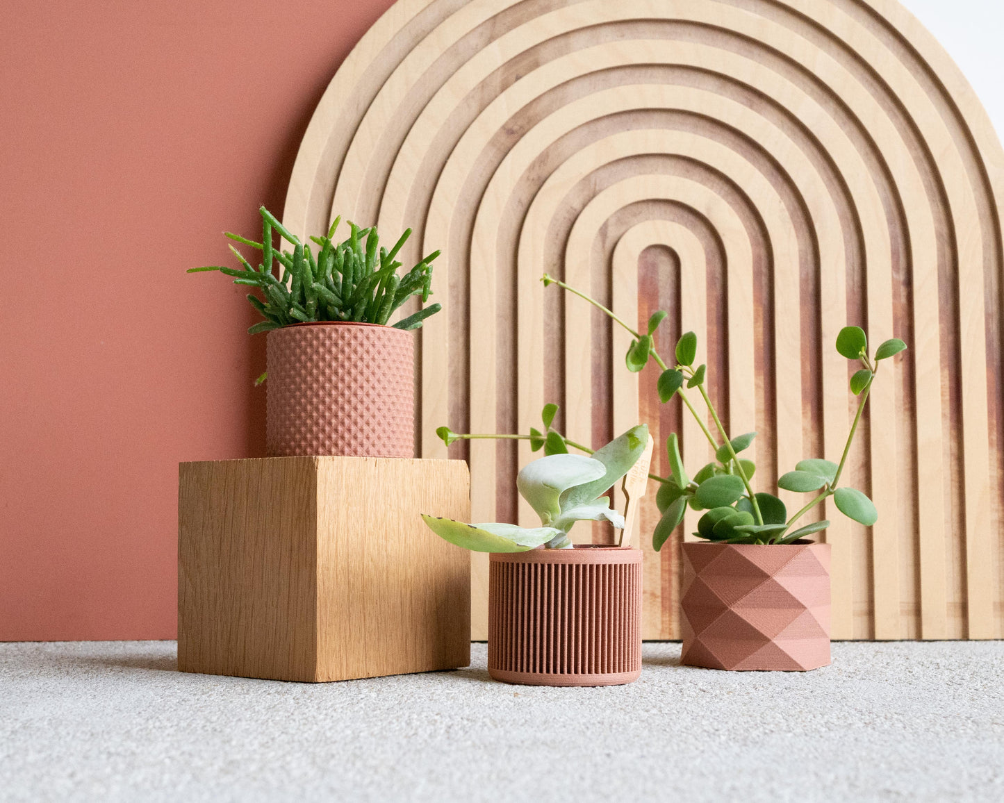 Set van 3 kleine plantenpotten – Piko, Diamant, Japan – Terracotta