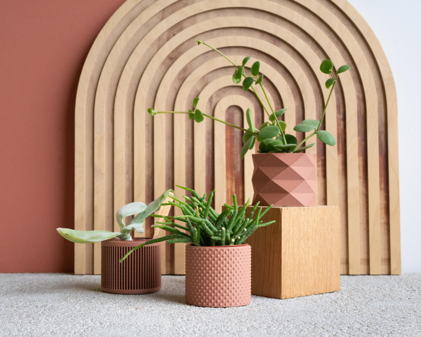 Set van 3 kleine plantenpotten – Piko, Diamant, Japan – Terracotta