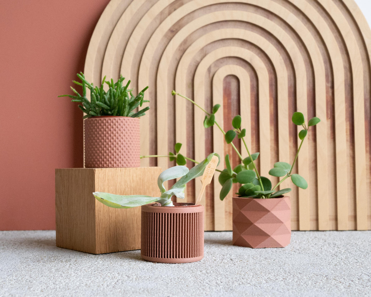 Set van 3 kleine plantenpotten – Piko, Diamant, Japan – Terracotta