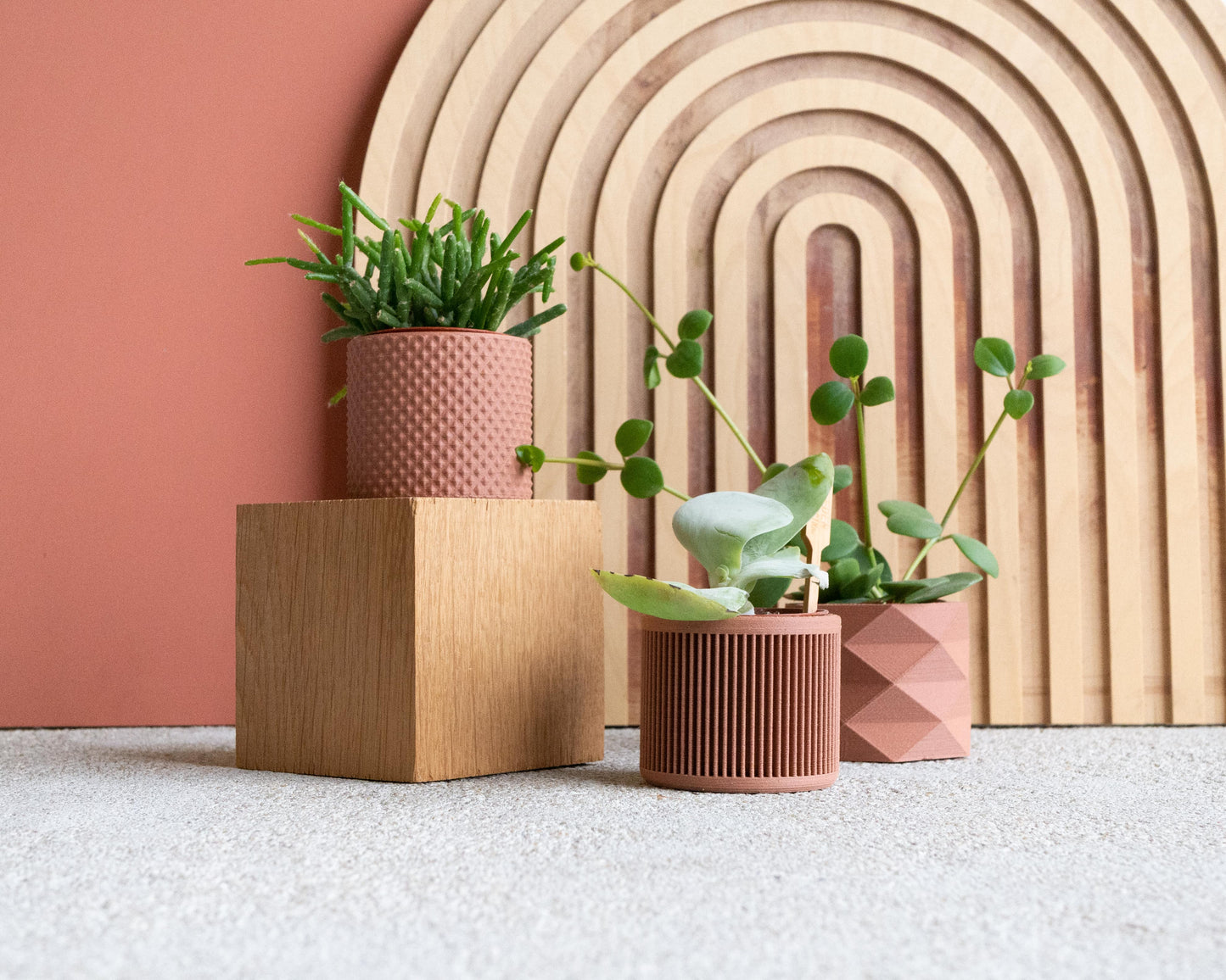 Set van 3 kleine plantenpotten – Piko, Diamant, Japan – Terracotta