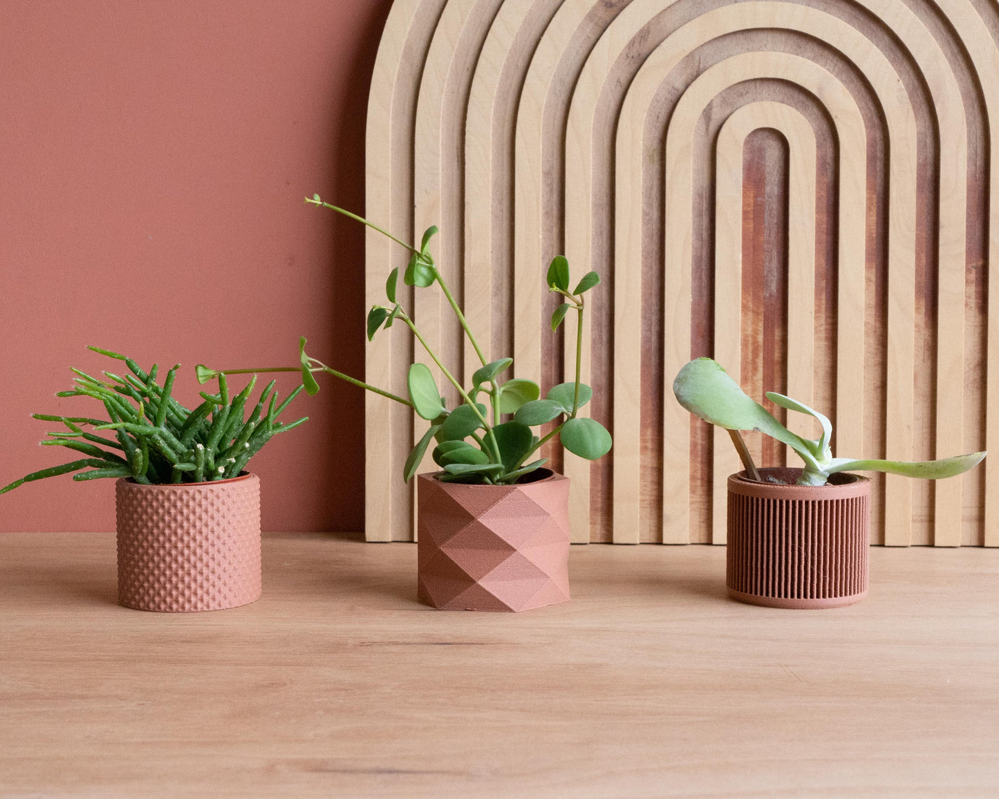Set van 3 kleine plantenpotten – Piko, Diamant, Japan – Terracotta